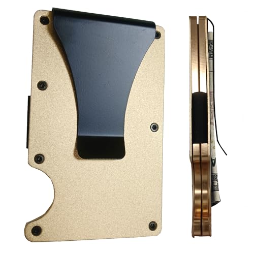 Generic Minimalist Wallet for Men, Slim Aluminum Metal Pocket Wallet with Money Clip, Blocks RFID Scanners ID Card Holder(Gold), Glod