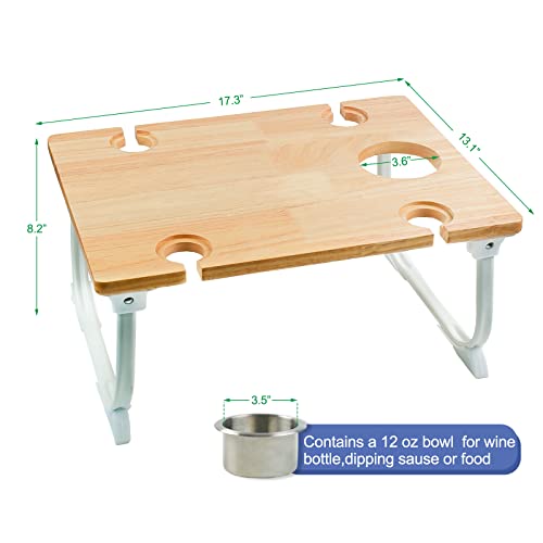 Wencraft Folding Portable Wine Picnic Table, Bed Trays For Eating, Folded Tray For Charcuterie, Outdoor,Beach,Camping, Wine Lover Gift #TOP2