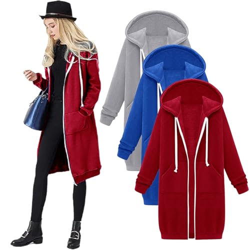 Women's Zip Up Long Hoodies Oversized Long Sleeve Drawstring Hooded Sweatshirts Fall Fleece Jackets with Pockets