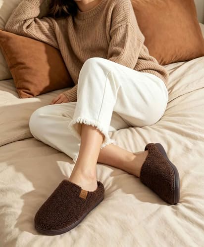Image of Evshine Memory Foam Fuzzy Slippers for Women Curly Fleece House Shoes