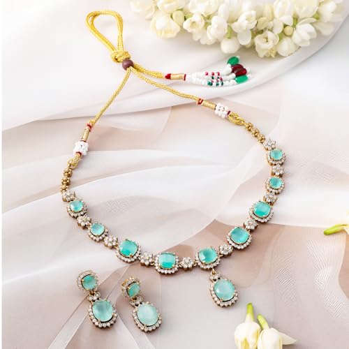 Image of Rubans Necklace Set Gold Plated American Diamomd Stylish Jewellery Gift for Women & Girls