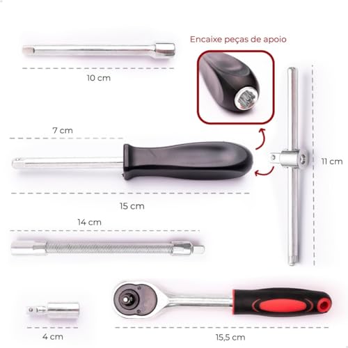 Kit Caixa Jogo de Ferramentas 46 Peças Combinadas Sextavadas Chave Allen Torx Extensor Catraca Soque