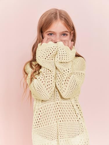 Image of Batermoon Girls Crochet Long Sleeve Swimsuit Cover Up Kids Fashion Hollow Out Swimwear Beach Dress 5-14 Years