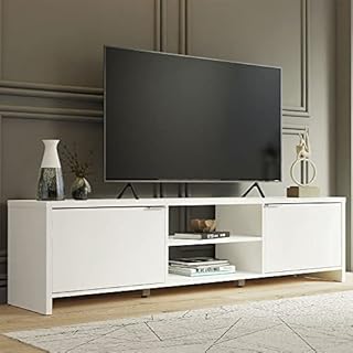 Madesa TV Stand Large Media Console with Cable Management for 65, 75 Inch Media Storage Gaming Living Room Entertainment Center Wooden Television Cabinet - White