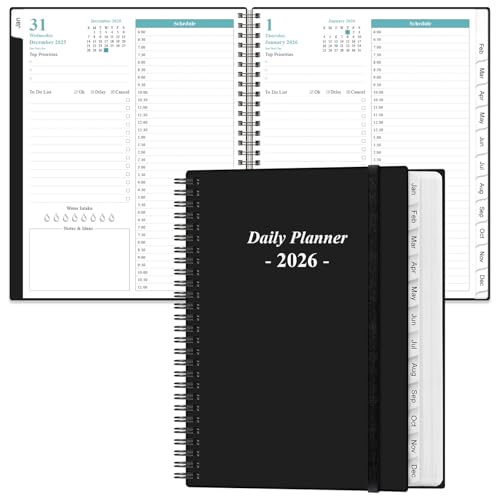 Daily Planner 2026 Full Page Per Day- 2026 Daily & Monthly Planner from January 2026 to December 2026, Day Planner 2026 with 12 Months Tabs, 8.5' x 11', Black
