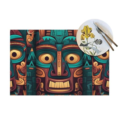 Set de table extérieur et intérieur lot de 6 masques tribaux pour repas de jardin - 8