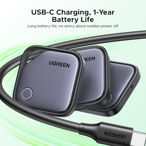 Image of UGREEN FineTrack G (Android Only) Air Tracker Tags, USB-C Charging 1-Year Battery Bluetooth Tracker Compatible with Find Hub App, Item Finder Smart Tag for Key Luggage Wallet [4 Pack-Google Certified]