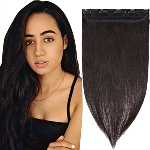 TESS Clip In Hair Extension,Hair Extensions Real Human Hair One Peice 5 Clips Straight Natural Hairpieces for Womens/Girls(#1B Natural Black,10Inch)