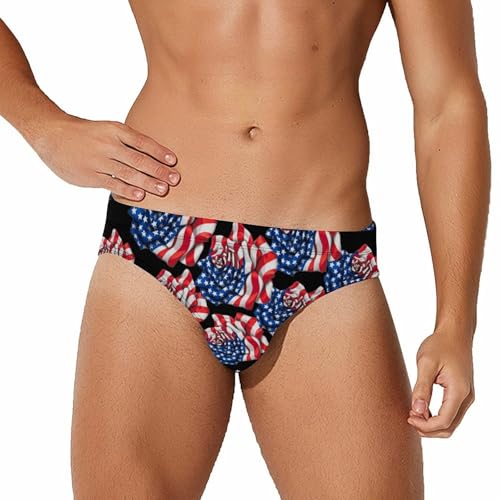 U.S.A. Flag Rose Mens Swim Briefs Bikini Sexy Low Rise Trunks Swimsuit Bathing Suit Beach