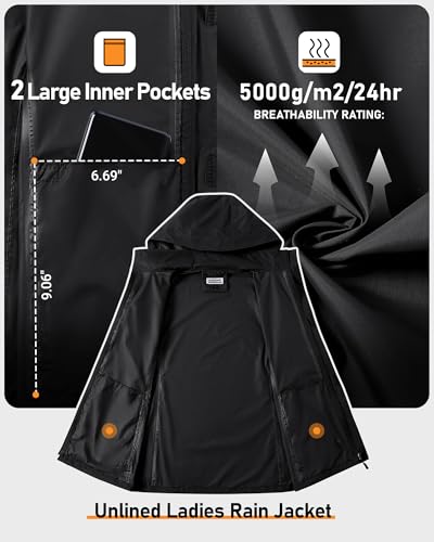 Outdoor Ventures Black Medium Rain Jacket with Packable Hood for Women - Image 7
