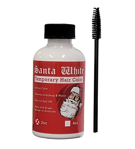 Santa White 2 oz – Temporary Hair Color Liquid with Brush – Instant Christmas Santa Claus Hair and Beard Color Sweat Proof Long Lasting Opaque Vibrant Washes with Soap and Water