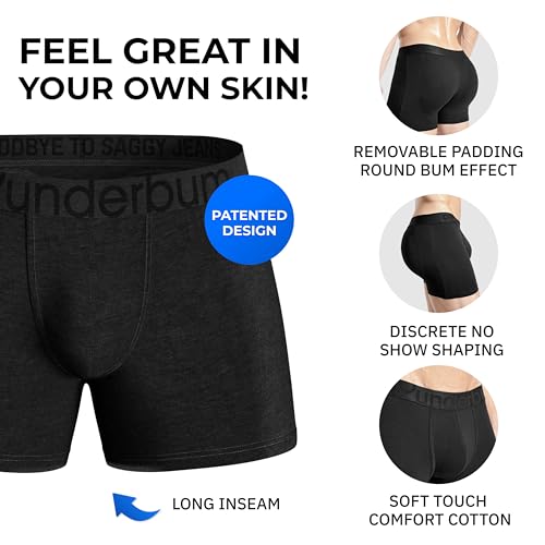 Rounderbum Men's Padded Underwear Boxer Briefs with Removable Butt Enhancing Pads - 4 Colors - More Volume Instantly3