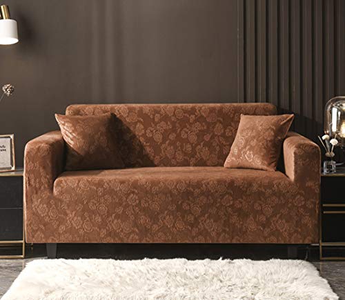 AZZXZONa Funda De Sofá Terciopelo De Cristal Tejido Elástico Silla Lavable Sofá De Dos Plazas Sofá Sofá Universal Funda Antideslizante Funda De Mueble Antiácaros Flores Marrones 1 Plazas: 90-130Cm