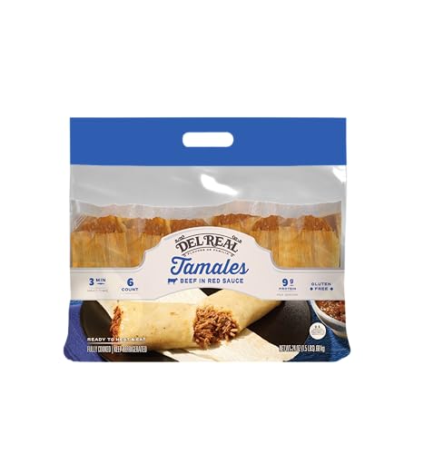 Del Real Foods Beef Tamales – Authentic Hand-Wrapped Corn Masa with Red Chile Sauce, Heat & Serve, Microwave-Ready in Minutes Meals, 24oz Refrigerated