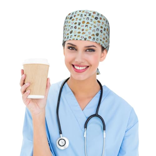 Image of Surgical Caps Men Women, Scrub Cap with Sweatband Adjustable | Tie Back Nurse Cap, Nursing Breathable Working Hat, Scrub Cap, Medical Hats
