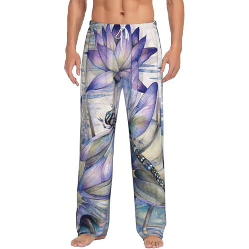 Pantalon de pyjama en polaire homme avec poches imprimé lotus vêtement de nuit