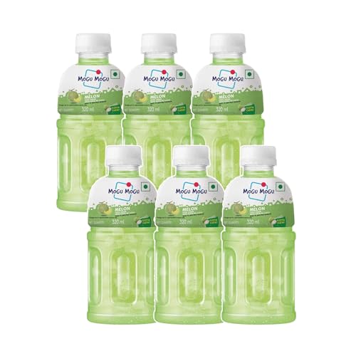Image of Mogu Mogu Melon Juice with Nata de Coco Jelly 320ml (Pack of 6) | Refreshing Tropical Thai-Made Sip & Chew Beverage