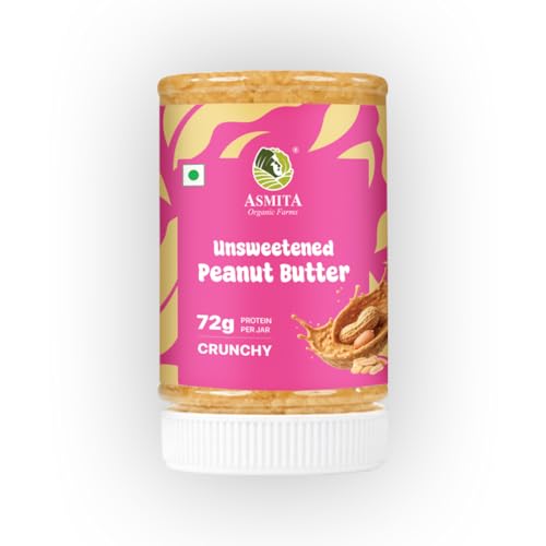 Image of Asmita Organic Farms Crunchy Peanut Butter Unsweetened 325g | Made with Roasted Peanuts | No Added Sugars or Salt | High Protein Spread | Cholesterol & Trans Fat Free | Healthy Breakfast Spread