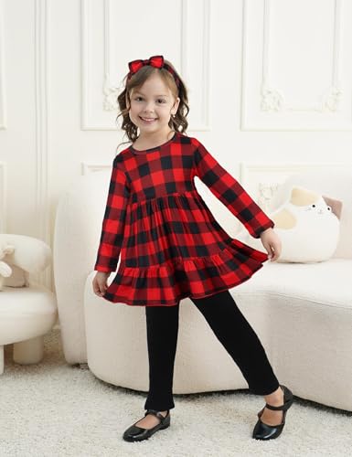 Image of Toddler Girl Clothes Long Sleeve Ruffle Dress Top and Jeans Pants Toddler Girl Fall Outfits