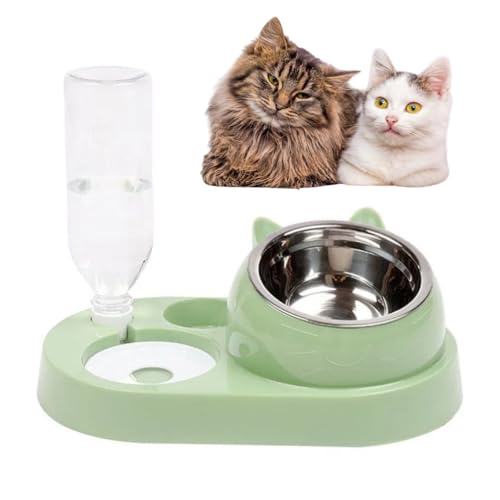 UKIUAN Comedero Bebedero Gatos y Perros - Comedero Elevado Acero Inoxidable Mascotas - Bebedero Automático Antisalpicaduras - Dispensador Agua - Comedero Inclinado
