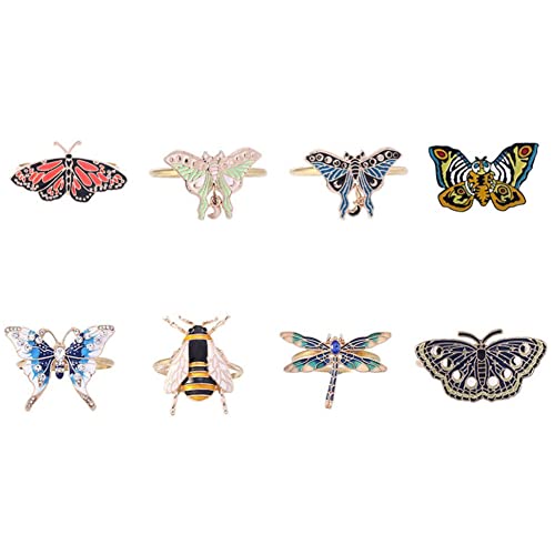 gofidin 8 Pcs Animal Shape Napkin Rings, Creative Metal Dragonfly Butterfly Bees Buckle Holder for Dinners Table Wedding Banquet Supplies Decoration Gifts