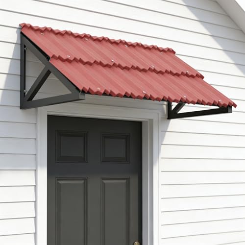 Heihonae Fixed Metal Awning for Door Entrance, 52.7' x 29', Triangular Steel Frame with Stone-Coated...