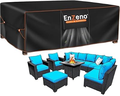 Enzeno Patio Furniture Set Cover, Outdoor Sectional Sofa Couch Set Covers Waterproof, Garden Dining Table Chair Set Cover Outside Rectangular Heavy Duty Weatherproof 90" L x 90" W x 35" H Black