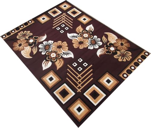 Image of BCF Area Rug 6X8 feet, Brown IJ12 Carpet for Home Decor | Easy to Clean, Anti-Skid Ideal for Living Room, Bedroom, Hall