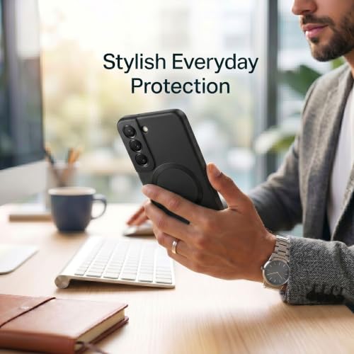 Image of amazon basics Premium Mag-Safe Case for Samsung Galaxy S21 Plus | Shockproof & Anti-Scratch Cover | Soft Silicone with Wireless Charging | Camera Lens Guard - Black