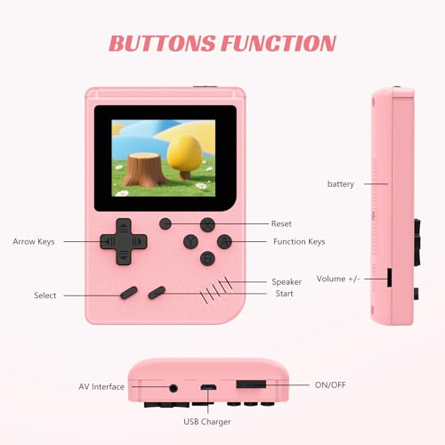 Image of Mini Retro Handheld Games Console, Built-in 400 Video Games, Portable Video Gaming Player with 3.0 Inch IPS Screen and Rechargeable Battery(Pink)
