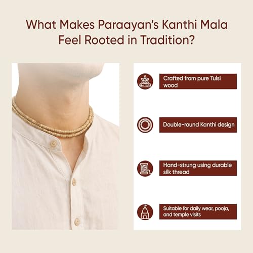 Image of Original Tulsi Kanthi Mala | 2 Rounds | Tulsi Wood Beads Hand Strung with Silk Thread | Vaishnav Tulsi Mala for Men & Women | Radha Krishna Wooden Beads Mala