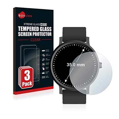 Savvies Panzerglas kompatibel mit Armbanduhren (Kreisrund, Durchmesser: 35 mm) (3 Stück) - Echt-Glas, 9H Härte, Anti-Fingerprint