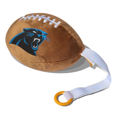 Image of Carolina Panthers Plush Football Pacifier Holder by Smilo - Officially Licensed NFL Soother Holder - Soft Plush Toy and Dummy Holder - Fits Any Pacifier - Stroller Accessory & Newborn Essential