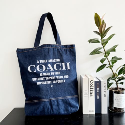 Denim Tote Bag, Amazing Coach Gift, Unisex Retro Shoulder Bag, Casual Shopper Tote, Thank You Present4
