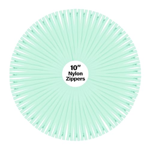 Image of Mandala Crafts 100 PCs Mint Closed-End 10 Inches Nylon Zippers for Sewing