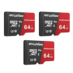 LaView 64GBx3 Micro SD Card, Micro SDXC UHS-I Memory Card 95MB/s,633X,U3,C10, Full HD Video V30, A1, FAT32, High Speed Flash TF Card P500 for Phone/Tablet/PC/Computer with Adapter