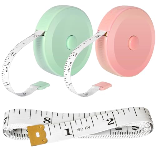 3 Pack Tape Measure Body,60 Inch/1.5M Dual Sided Retractable Soft Measuring Tape for Body Fabric Sewing Tailor Cloth Home Craft Measurements (Pink & Green,White)