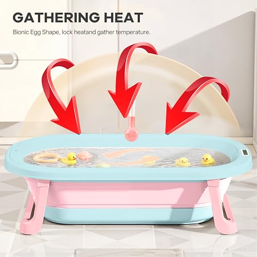 Image of Cockatoo-Kids DripDrop Foldable Baby Bath Tub with Thermistor, Pillow & Soap Box - Portable Newborn to 6 Years Tub, Non-Toxic PP, Anti-Slip Base, 40kg Capacity - Travel & Home Use, Blue & Pink