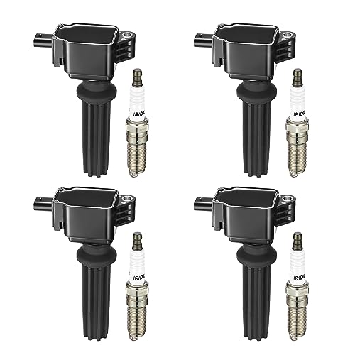 BDFHYK Ignition Coil Pack UF670 and Iridium Spark Plugs LTR6BHX Compatible with Ford Edge Escape Explorer Focus Fusion Mustang Lincoln MKC MKT MKZ Jaguar XF Land Rover LR2 2.0L 2.3L L4 EV Set of 4
