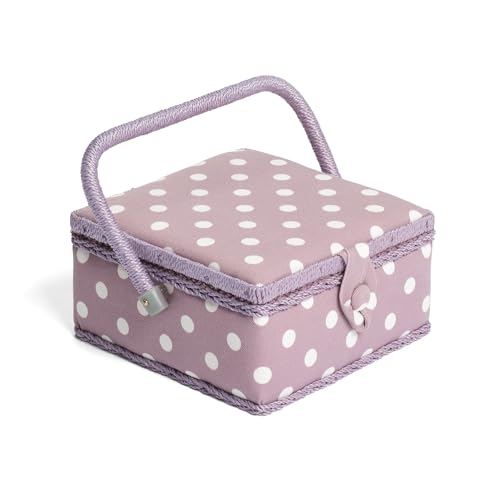 Hobby Gift MrsQ Costurero pequeño Exclusivo, Caja de Almacenamiento para Manualidades, Bandeja para Accesorios, alfiletero, Mango de PVC, 20 x 20 x 11 cm, Lunares Malva, 20 x 20 x 11cm