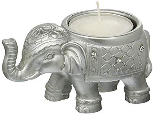 Good Luck Silver Indian Elephant Candle Holder, 12