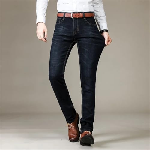 Men's Classic Fitted Stretch Jeans Business Casual Cotton Denim Straight Leg Pants Trousers4
