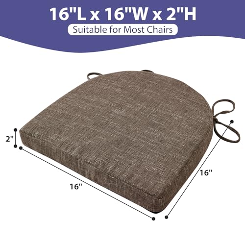 Image of IPYNBAP Chair Cushions for Dining Chairs, Kitchen Chair Cushions, 16'' x 16'' x 2'', Non Slip Indoor Seat Cushions, Chair Pads for Dining Chairs with Ties & Removable Cover, Set of 2, Brown