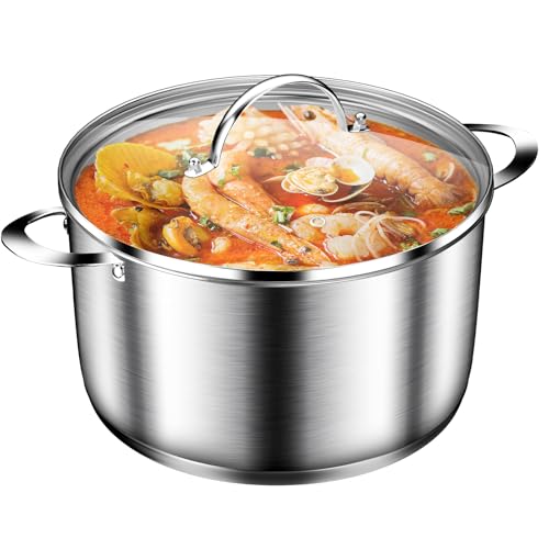 STOCKPOT Cooking Pot Stainless Steel Stock Pot with Glass Lid 6 Quart Soup Pot Induction Compatible Dishwasher Safe