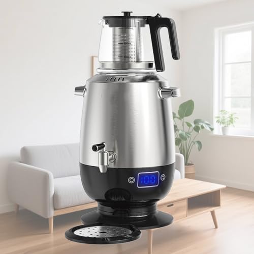 Bollitore Russo per Il tè, Samovar Elettrico con Sistema Anti-scottatura e conservazione del Calore, in Acciaio Inox e Vetro borosilicato ad Alta Resistenza, Ideale per tè Persiano, Russo