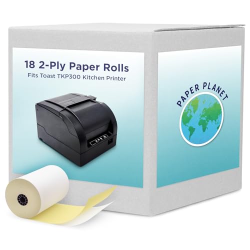 2-Ply White/Yellow Carbonless Paper for Toast Kitchen Printer by Paper Planet | 18 Rolls | TKP300 SNBC BTP-M300