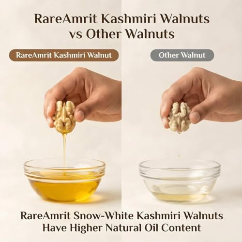 Image of Rareamrit Premium Kashmiri Walnuts 1kg | Snow White Walnuts Without Shell | Best Oil Content | Fresh as Just Harvested | Fresh Akhrot Giri | Walnut Kernels | Rich in Protein & Omega-3