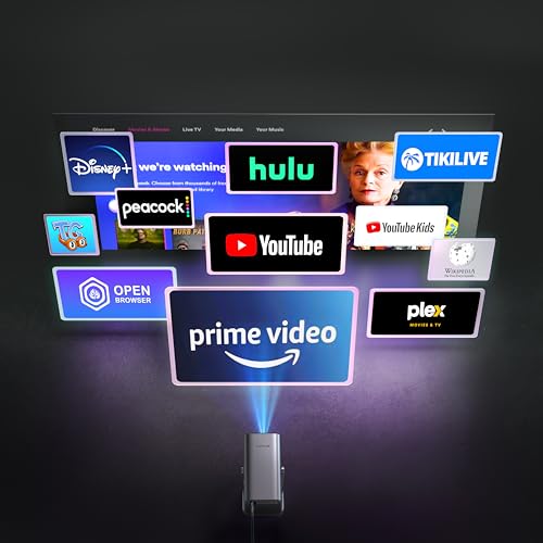 【Netflix Officially & Dolby Audio】Projector, 22000 Lumen Smart FHD 1080P Portable Projector 4K Support, WiFi6 Bluetooth 50% Zoom 360° Rotatable Short Throw Projectors for Bedroom, Outdoor, Kid Gifts - 2