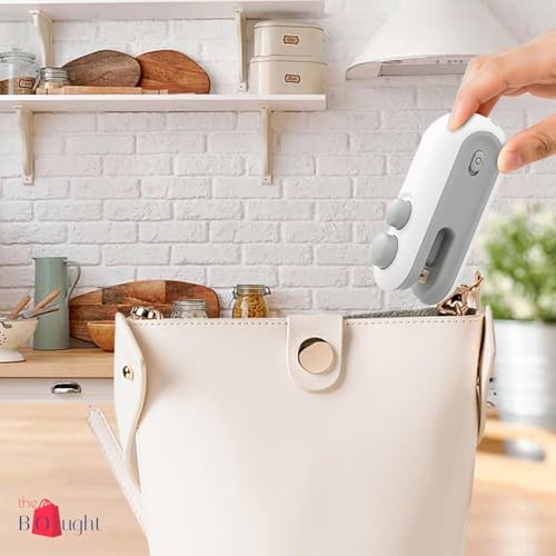 Image of Portable Bag Sealing Machine, USB-C Rechargeable, Dual Function Seal and Cut, White and Grey, Handheld Mini Heat Sealer