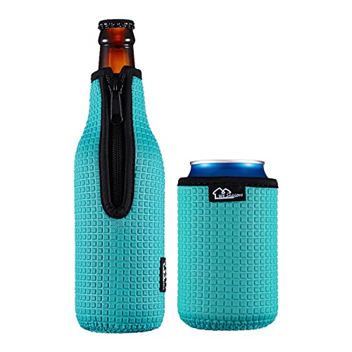 Beer Bottle Sleeve Insulators 12oz 330ml Standard Beer Bottle Cooler Covers Zip-up Bottle Jacket 12OZ Standard Can Sleeves Coolie Neoprene Insulator Coolers Coozies for Cans (Blue)